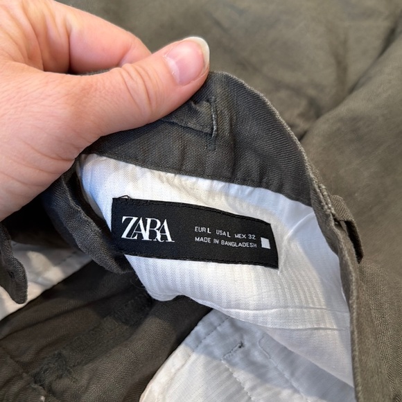 Zara Women’s Casual Linen Draw-String Pants Pockets Olive Green Size L - Picture 4 of 5